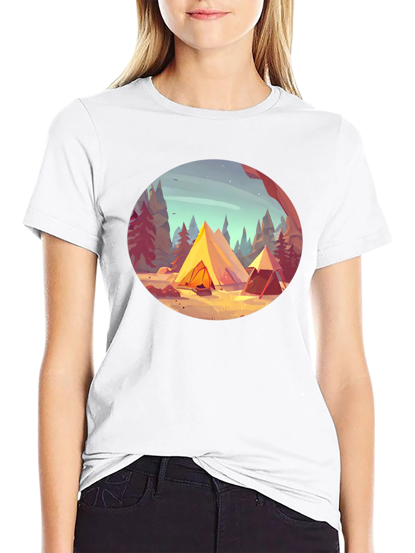 Camping Scene Graphic Tee - Black Unisex T-Shirt