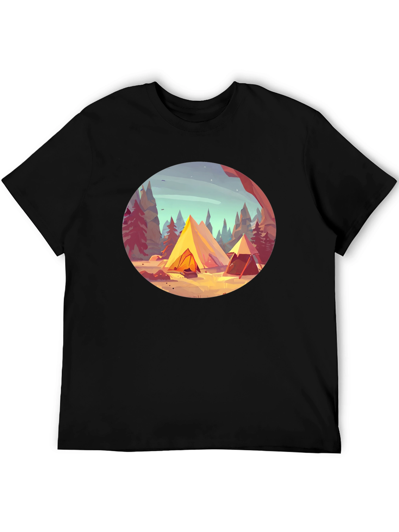 Camping Scene Graphic Tee - Black Unisex T-Shirt