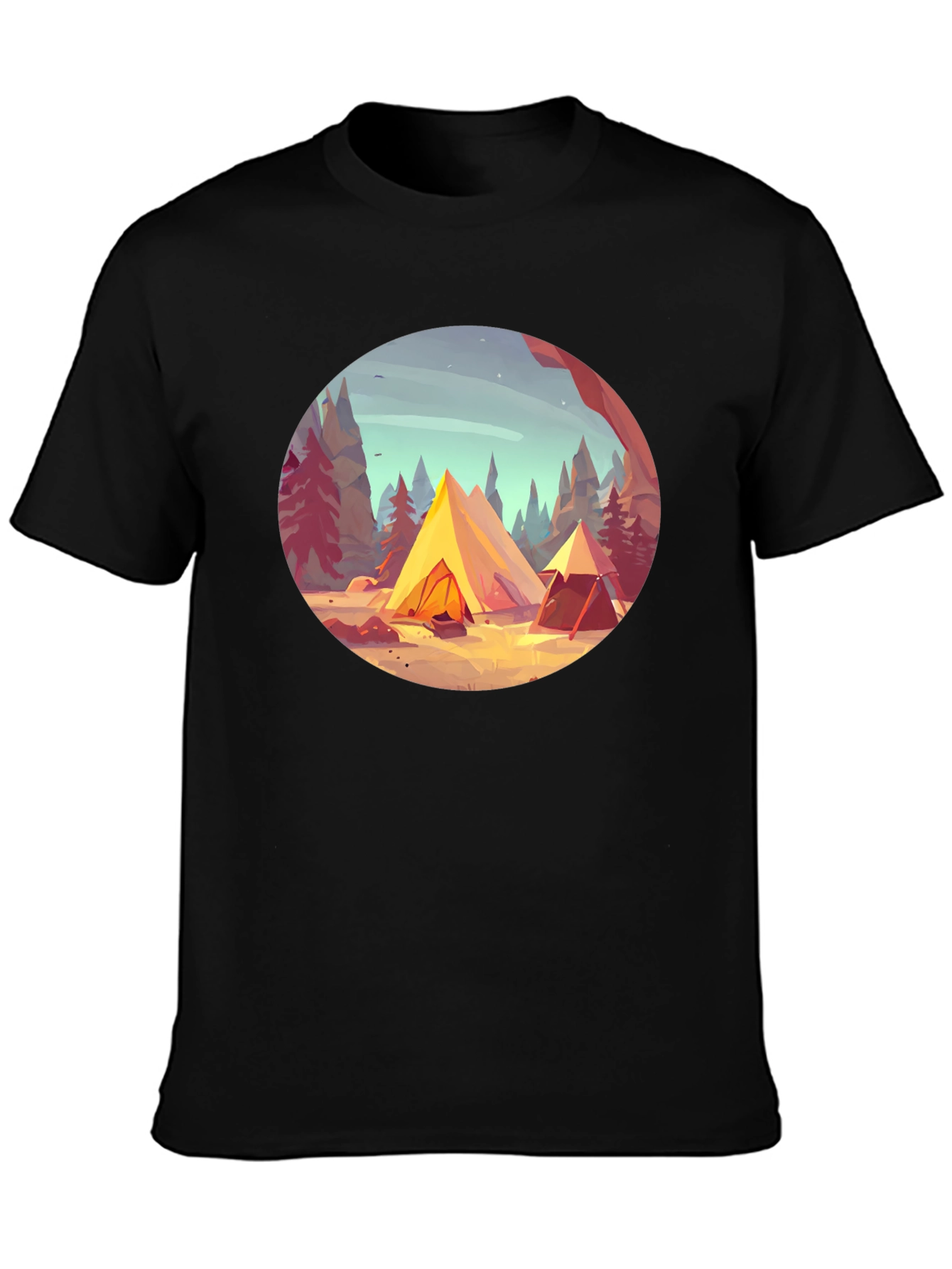Camping Scene Graphic Tee - Black Unisex T-Shirt