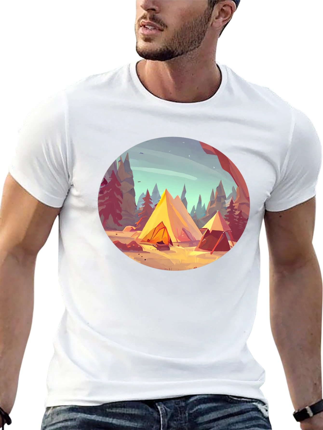 Camping Scene Graphic Tee - Black Unisex T-Shirt