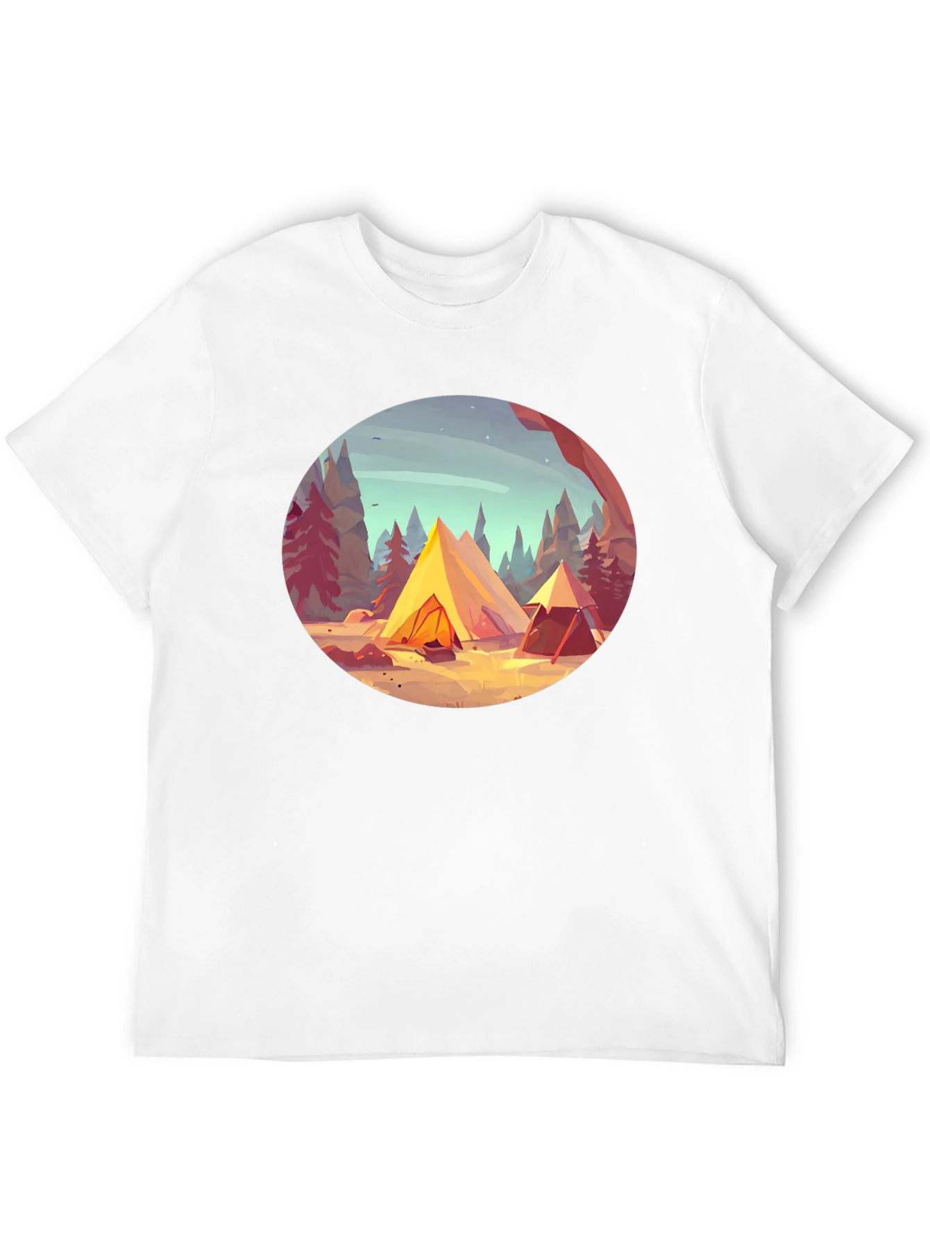 Camping Scene Graphic Tee - Black Unisex T-Shirt