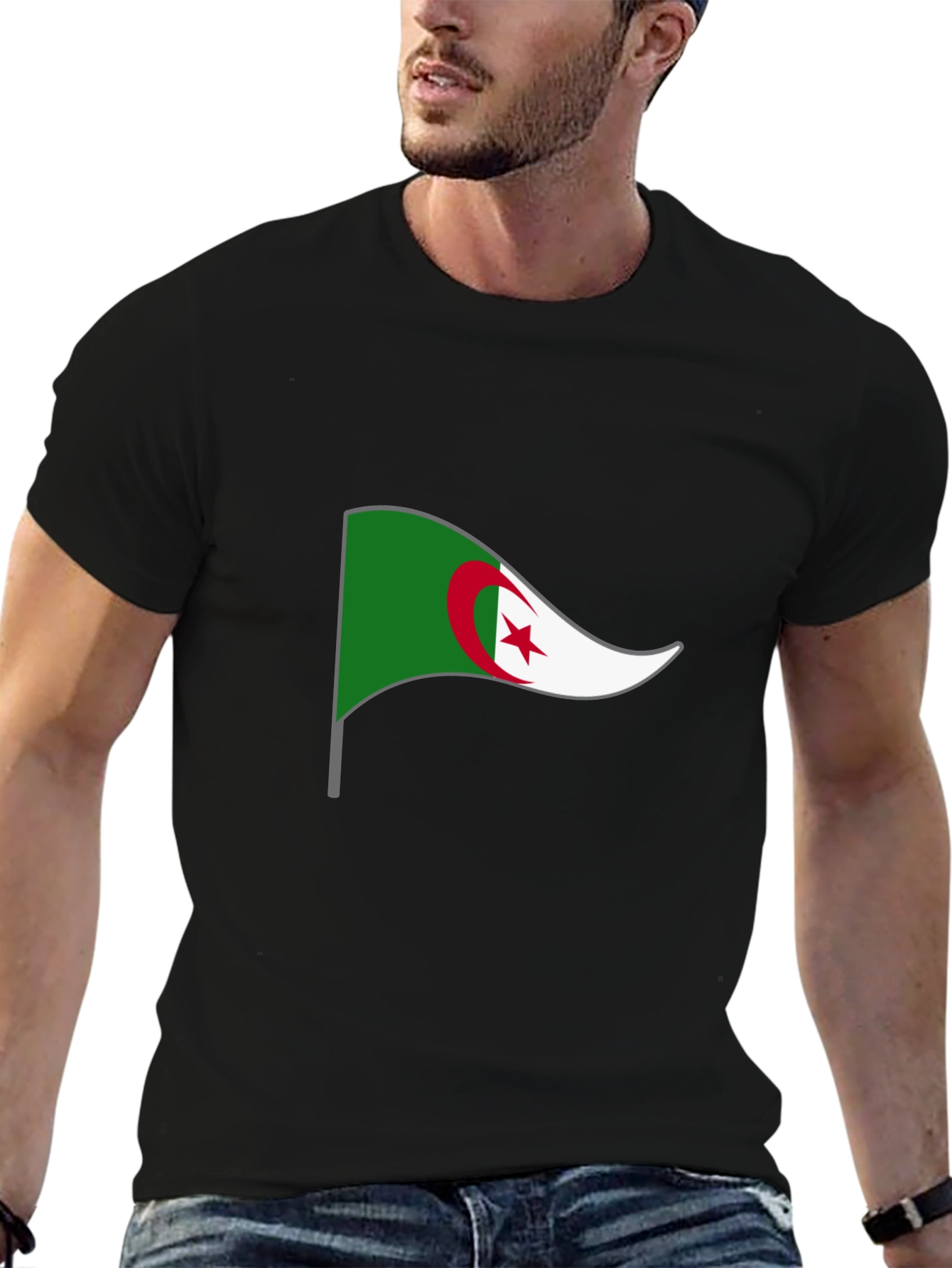 Algeria Flag Graphic T-Shirt - Black Crew Neck Tee
