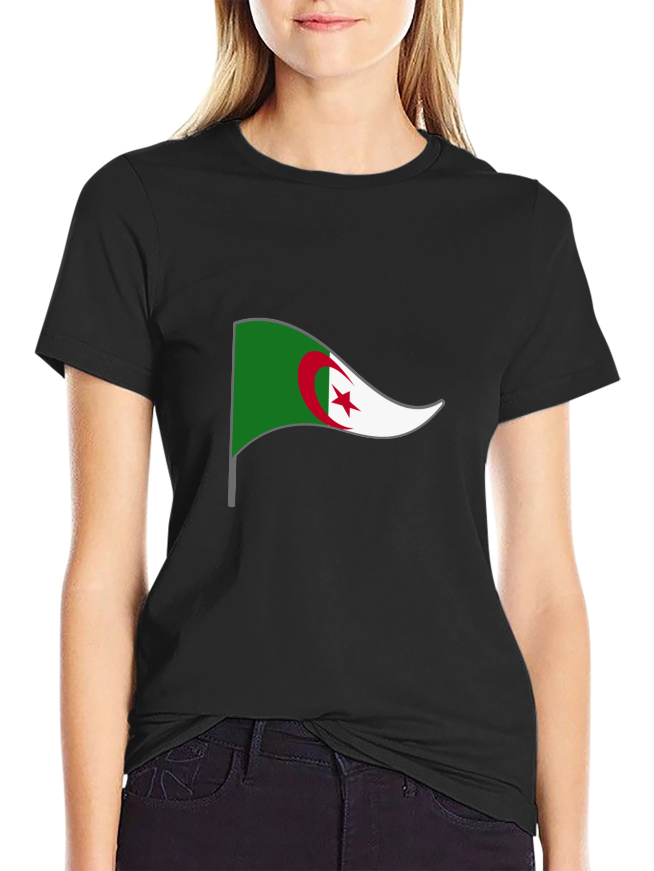 Algeria Flag Graphic T-Shirt - Black Crew Neck Tee