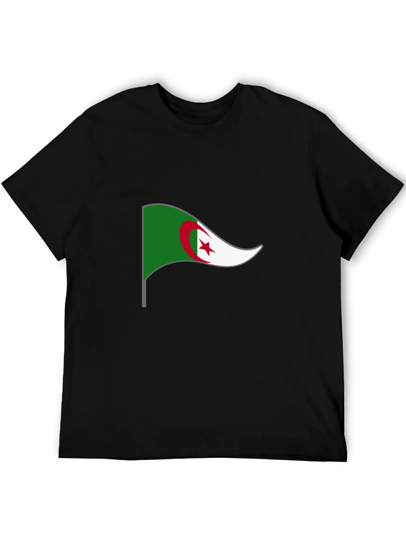 Algeria Flag Graphic T-Shirt - Black Crew Neck Tee