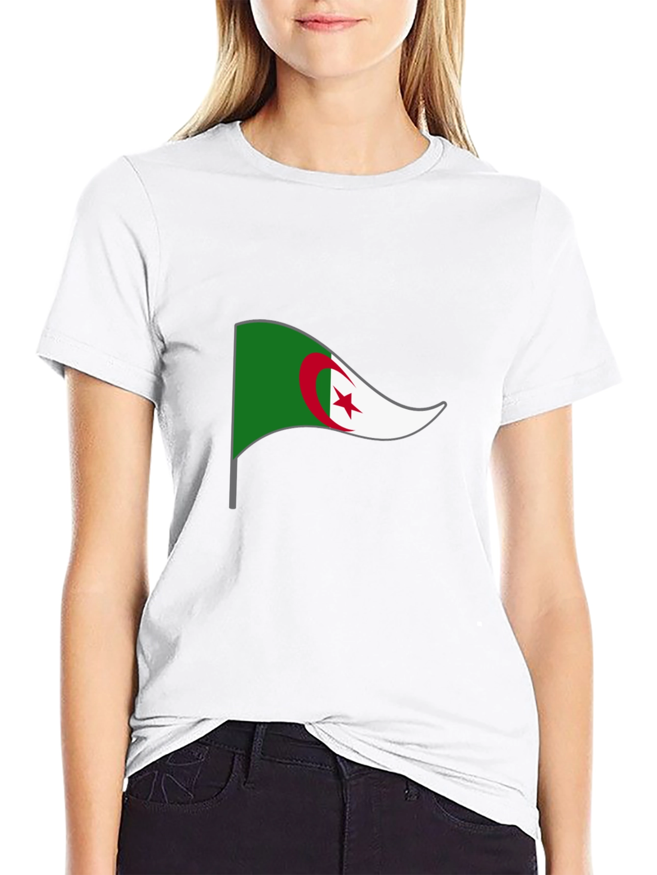 Algeria Flag Graphic T-Shirt - Black Crew Neck Tee