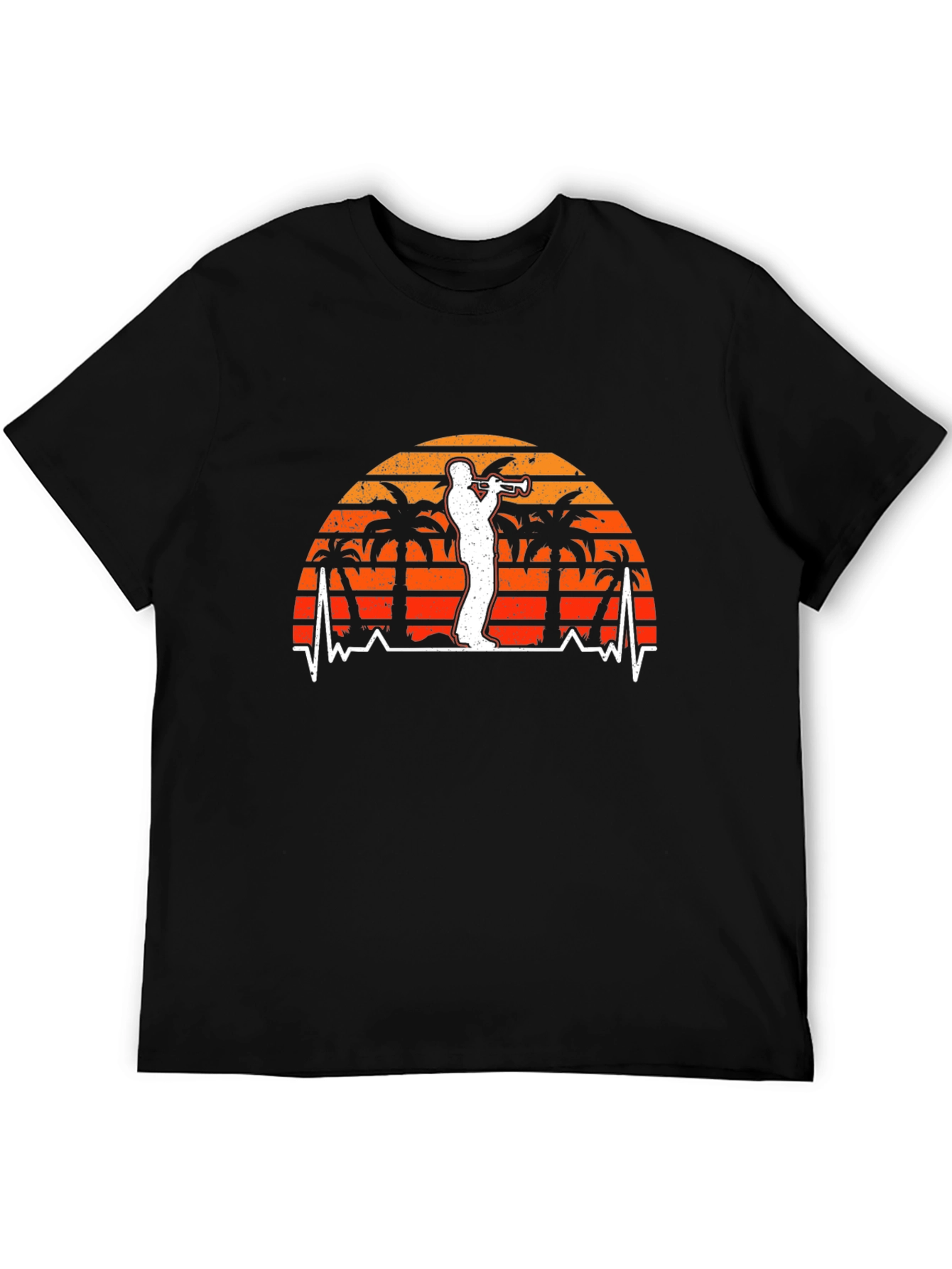 Retro Trumpet Player Tee - Palm Sunset Vibe
