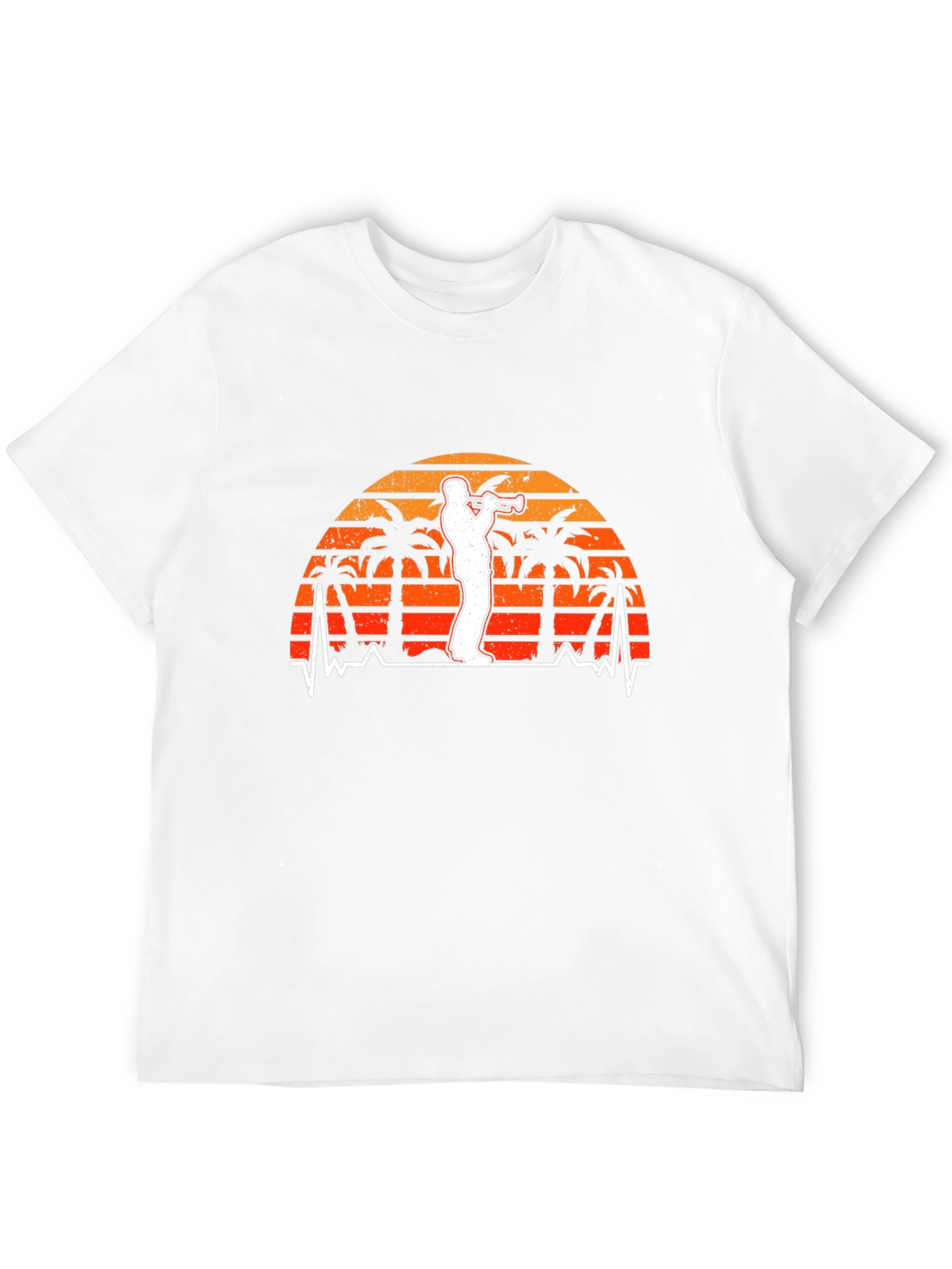 Retro Trumpet Player Tee - Palm Sunset Vibe