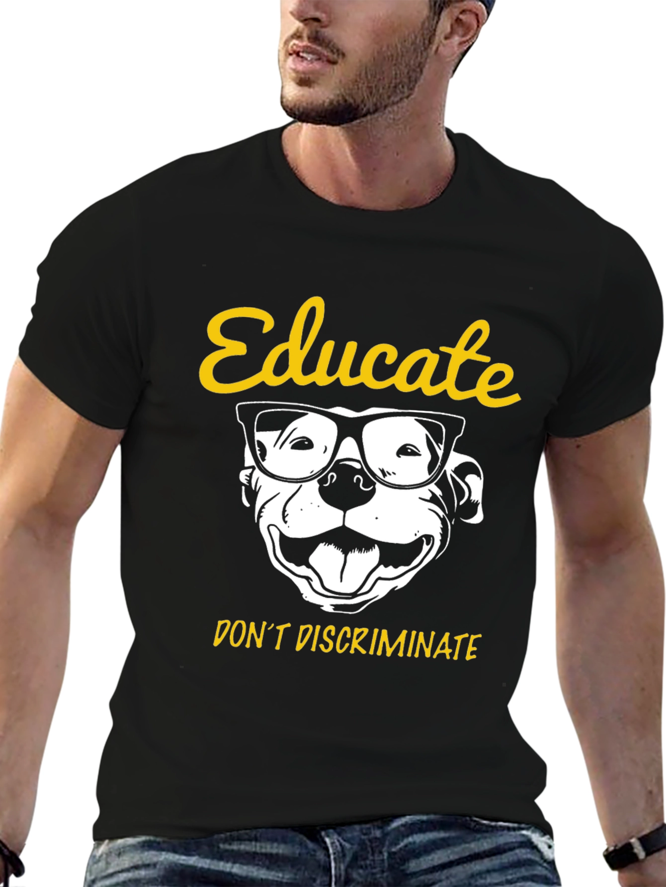 Educate Pitbull Graphic Tee - Black Unisex Shirt