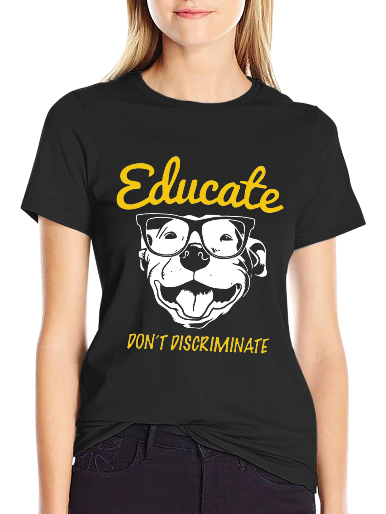 Educate Pitbull Graphic Tee - Black Unisex Shirt