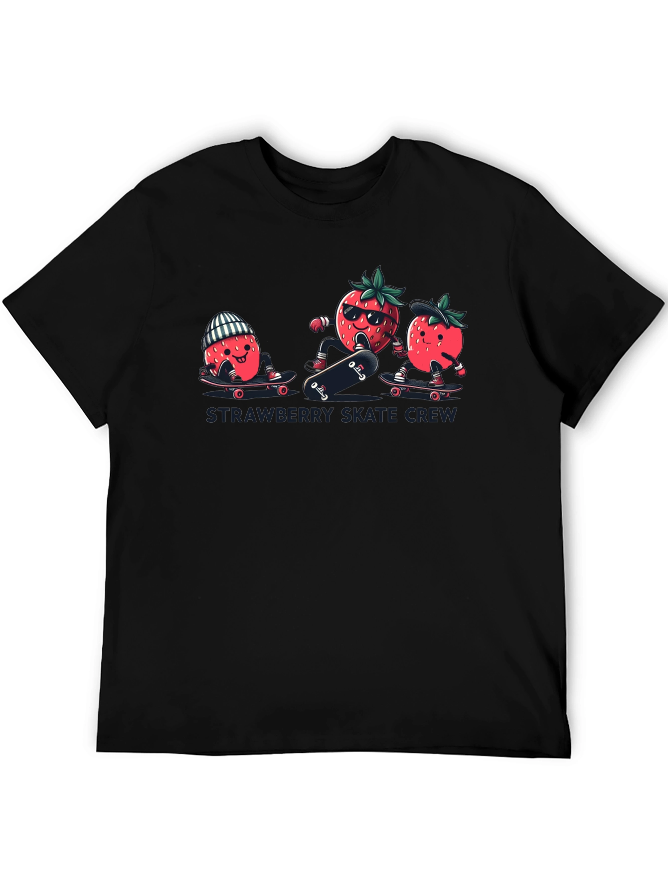 Strawberry Skate Crew T-Shirt - Black Cotton Tee