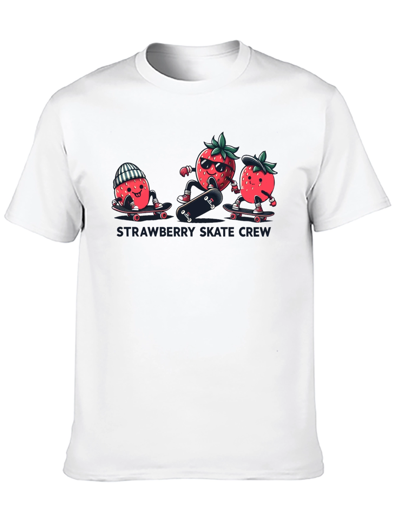 Strawberry Skate Crew T-Shirt - Black Cotton Tee
