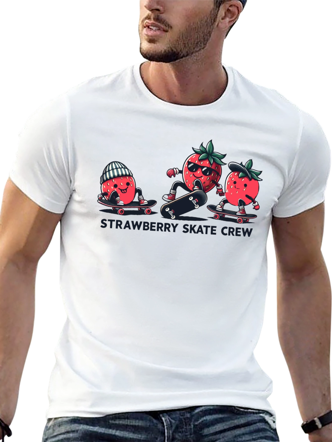 Strawberry Skate Crew T-Shirt - Black Cotton Tee