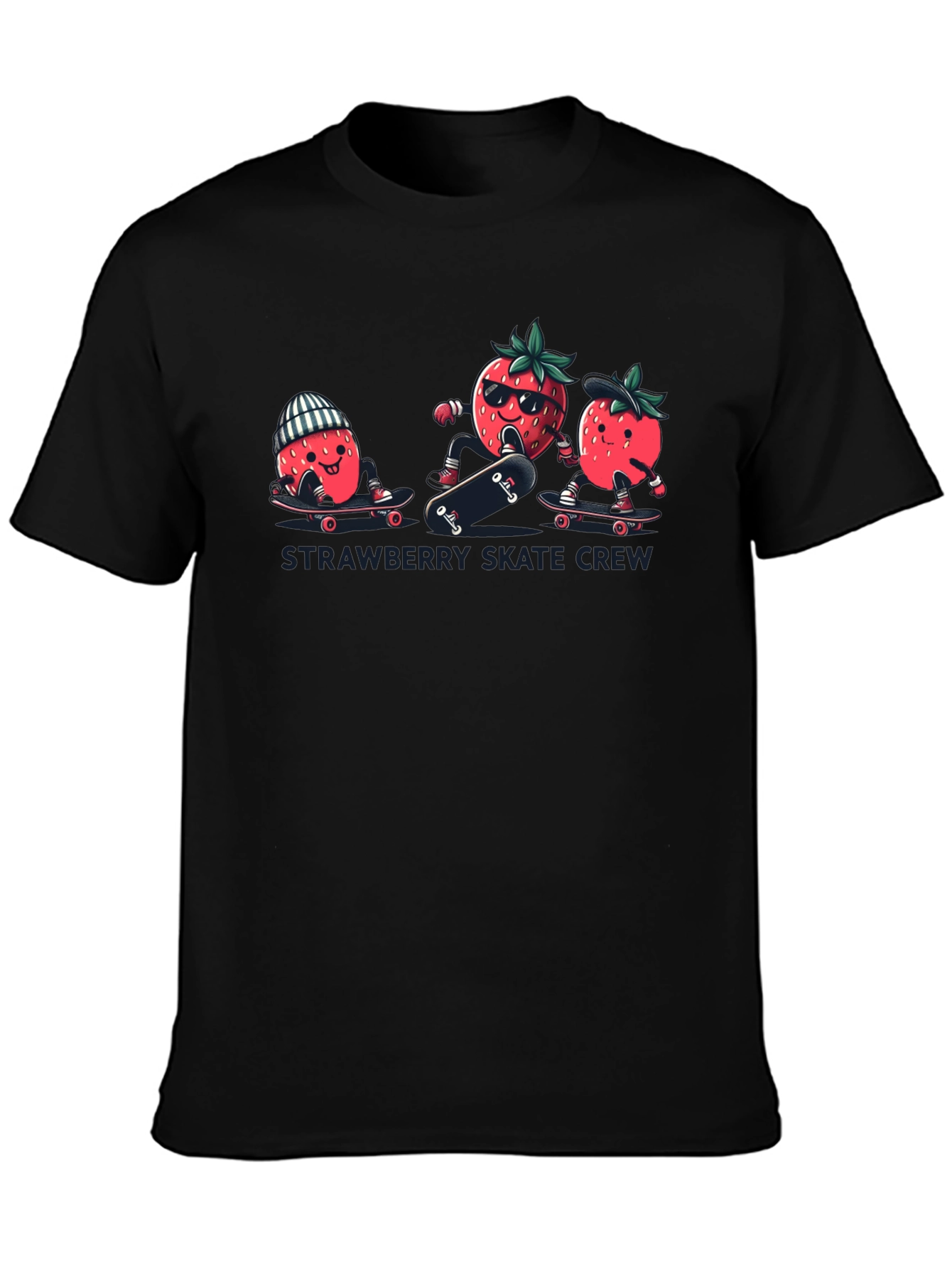 Strawberry Skate Crew T-Shirt - Black Cotton Tee