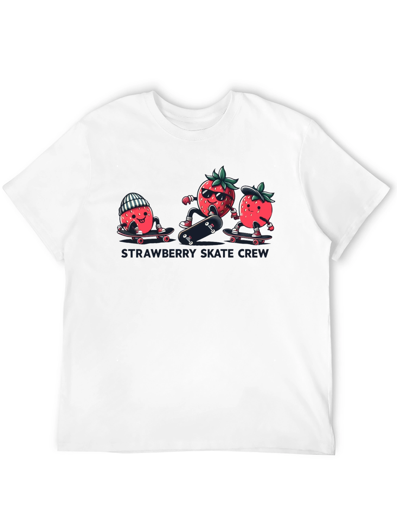 Strawberry Skate Crew T-Shirt - Black Cotton Tee
