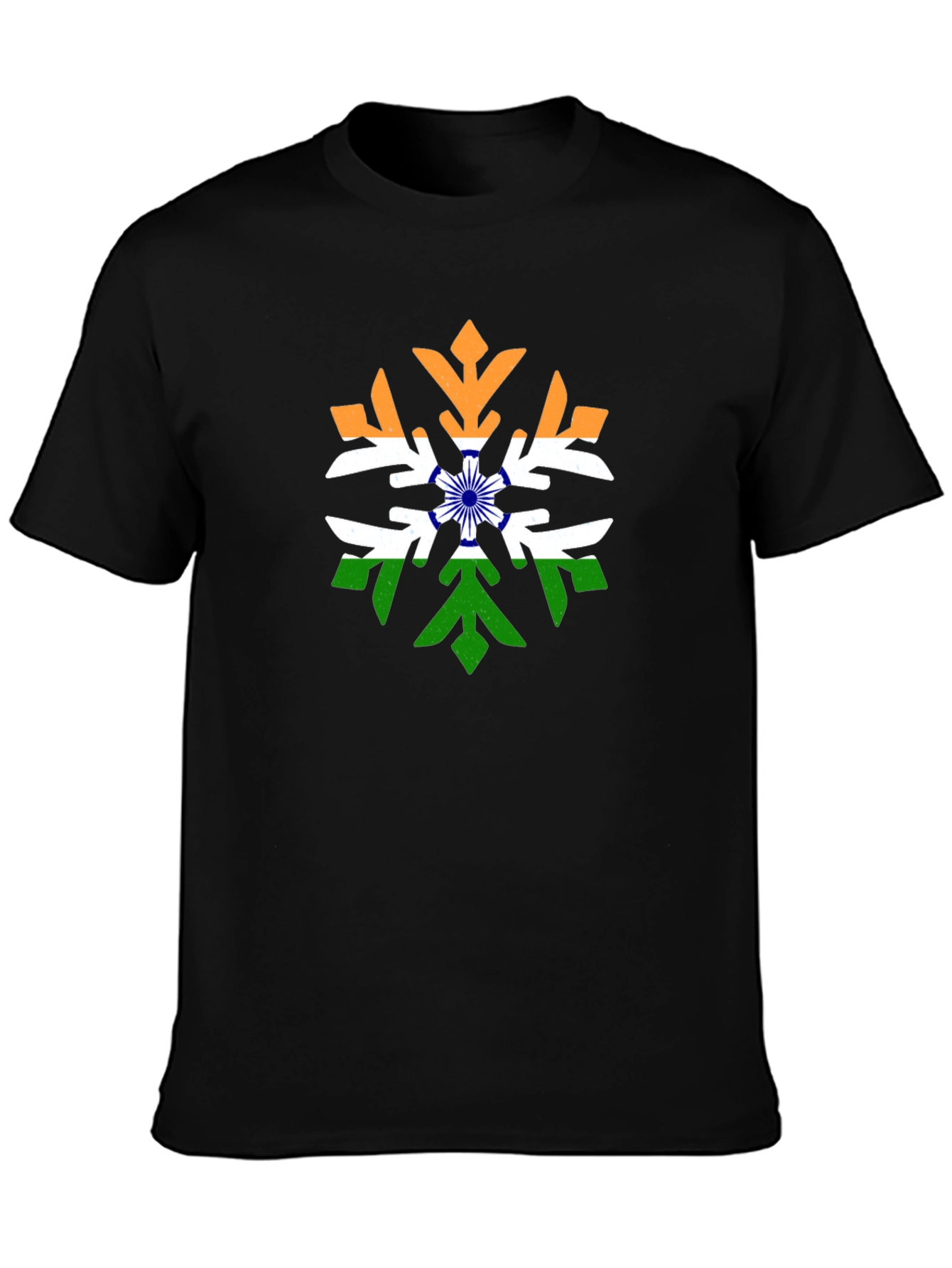 India Flag Snowflake Graphic Tee - Black