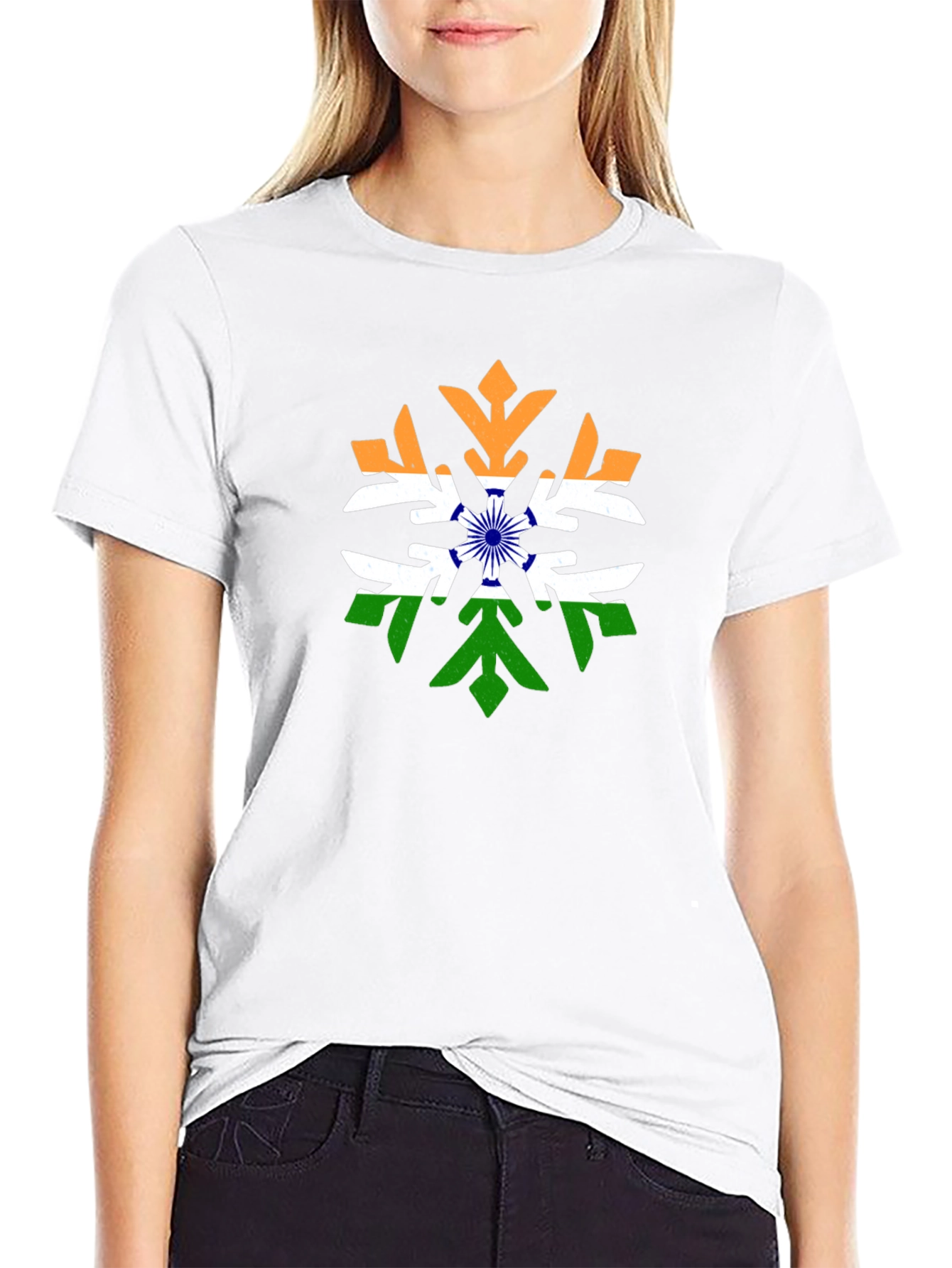 India Flag Snowflake Graphic Tee - Black