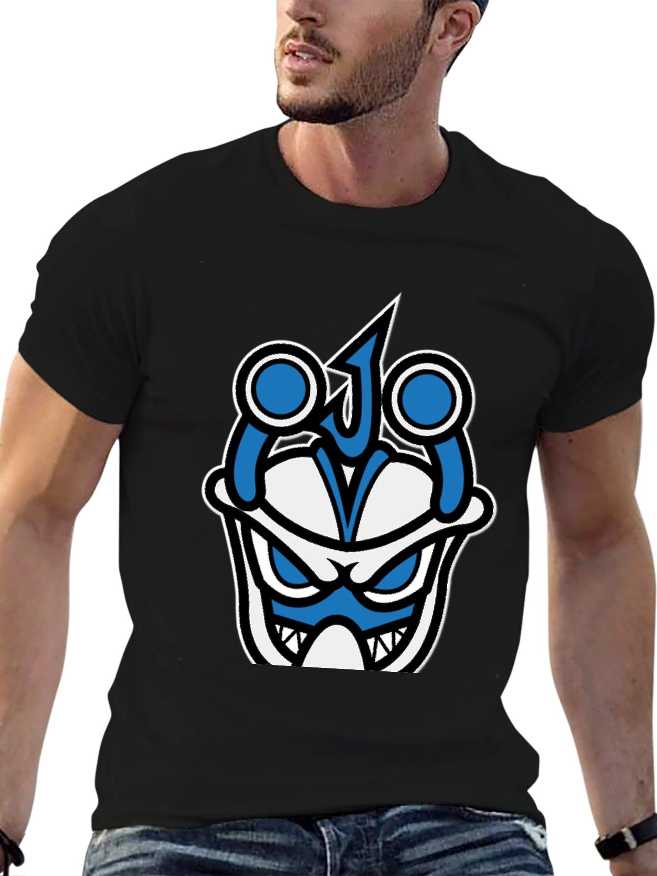 Graphic T-Shirt - Blue & White Angry Face