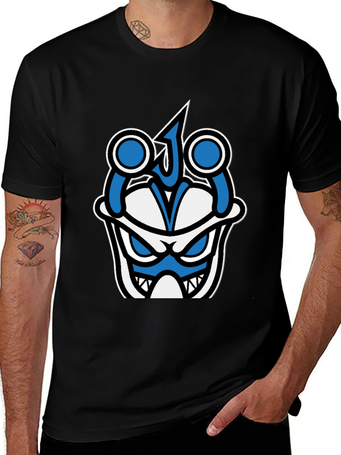 Graphic T-Shirt - Blue & White Angry Face