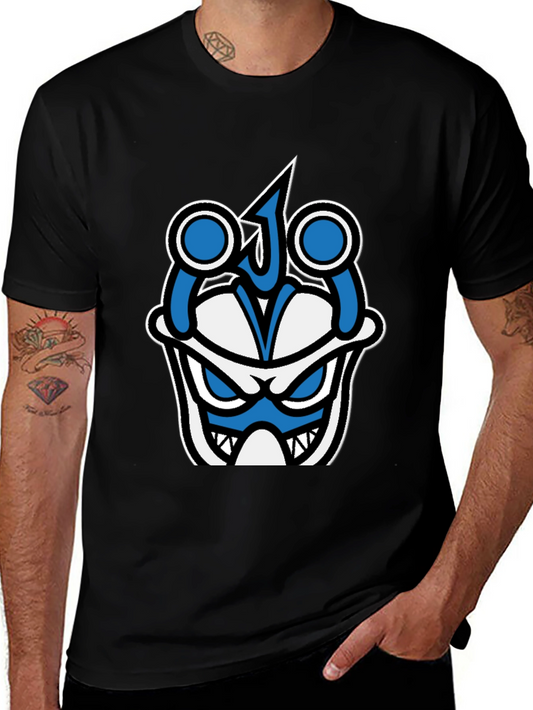 Graphic T-Shirt - Blue & White Angry Face