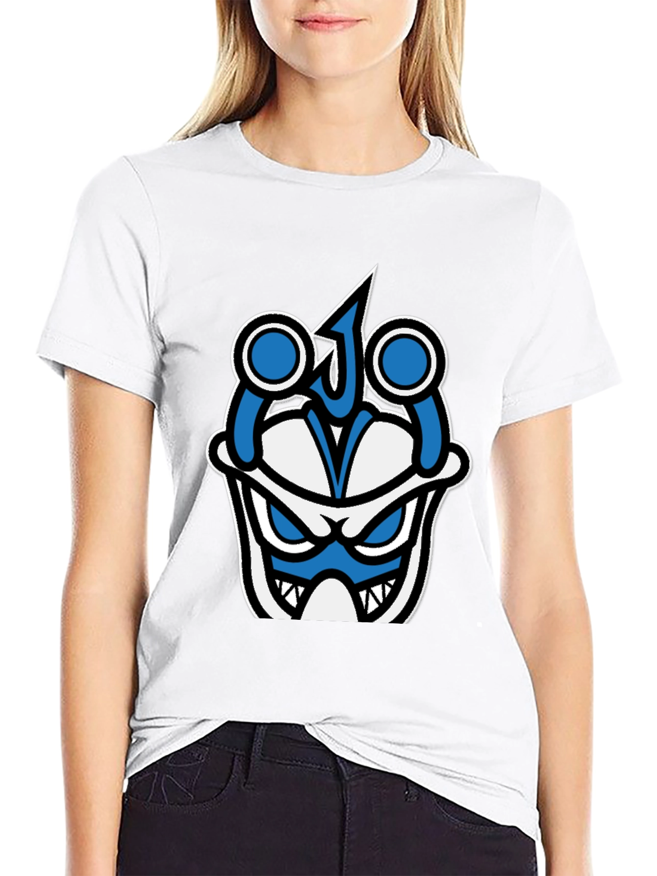 Graphic T-Shirt - Blue & White Angry Face