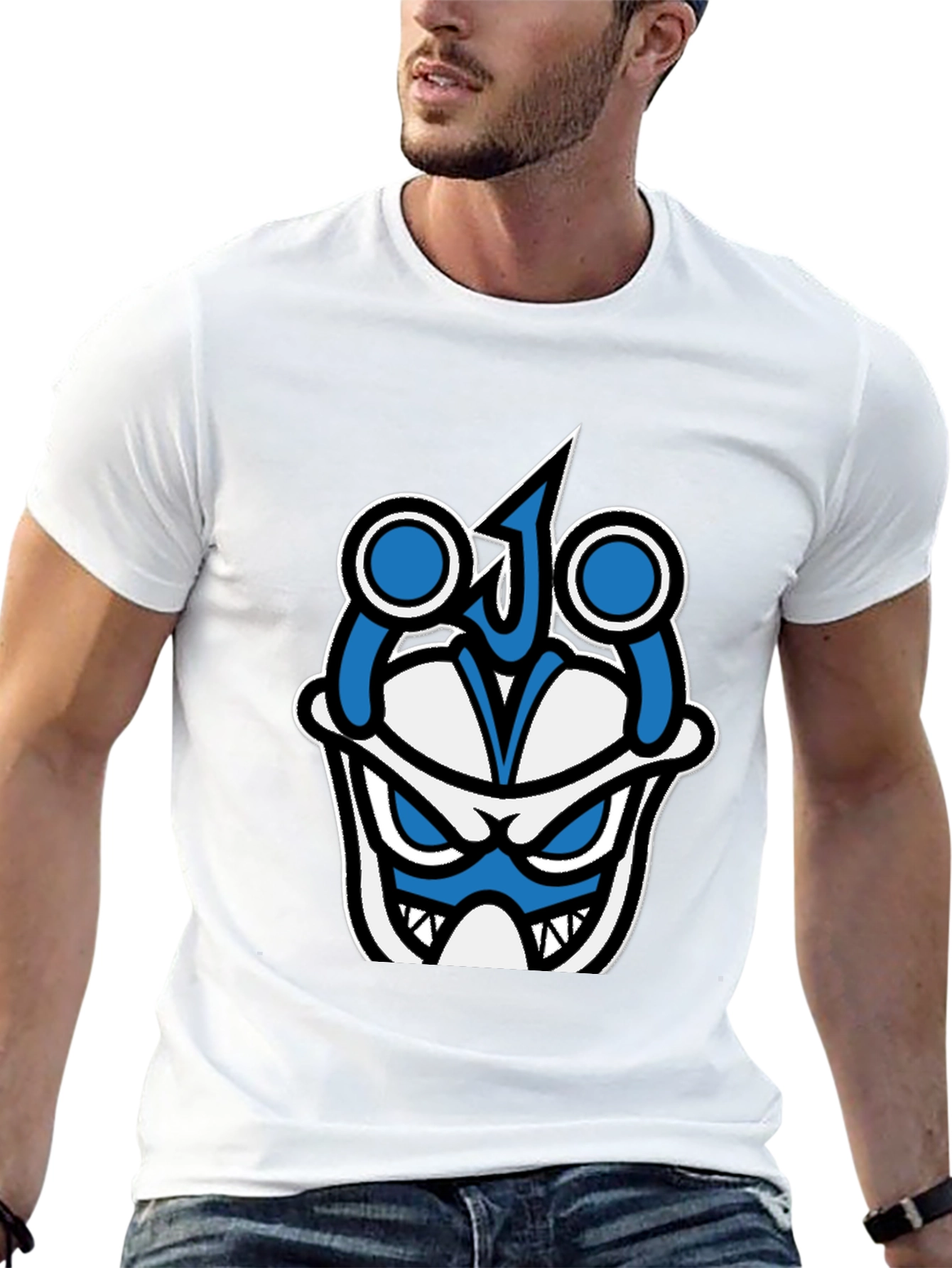 Graphic T-Shirt - Blue & White Angry Face