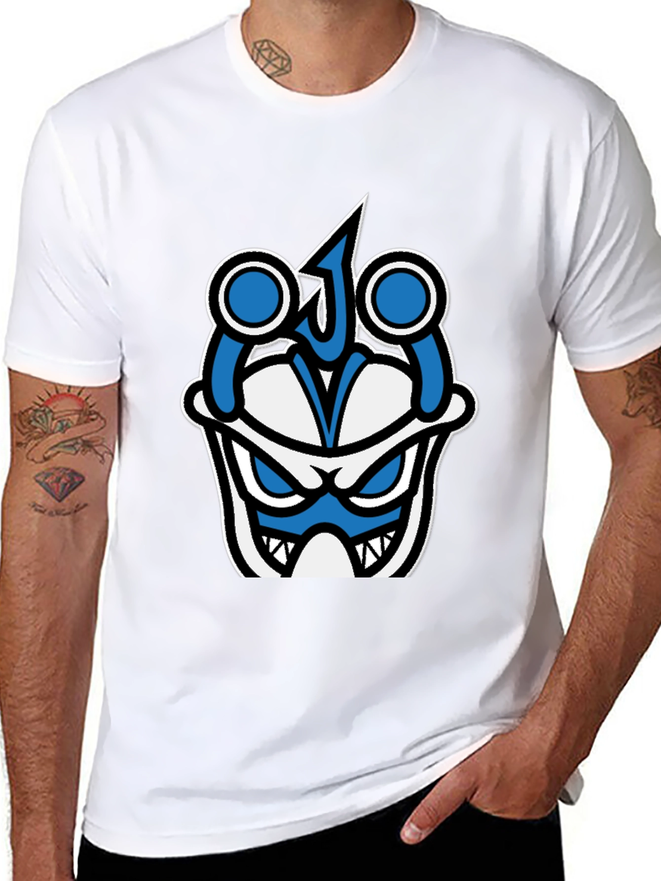 Graphic T-Shirt - Blue & White Angry Face