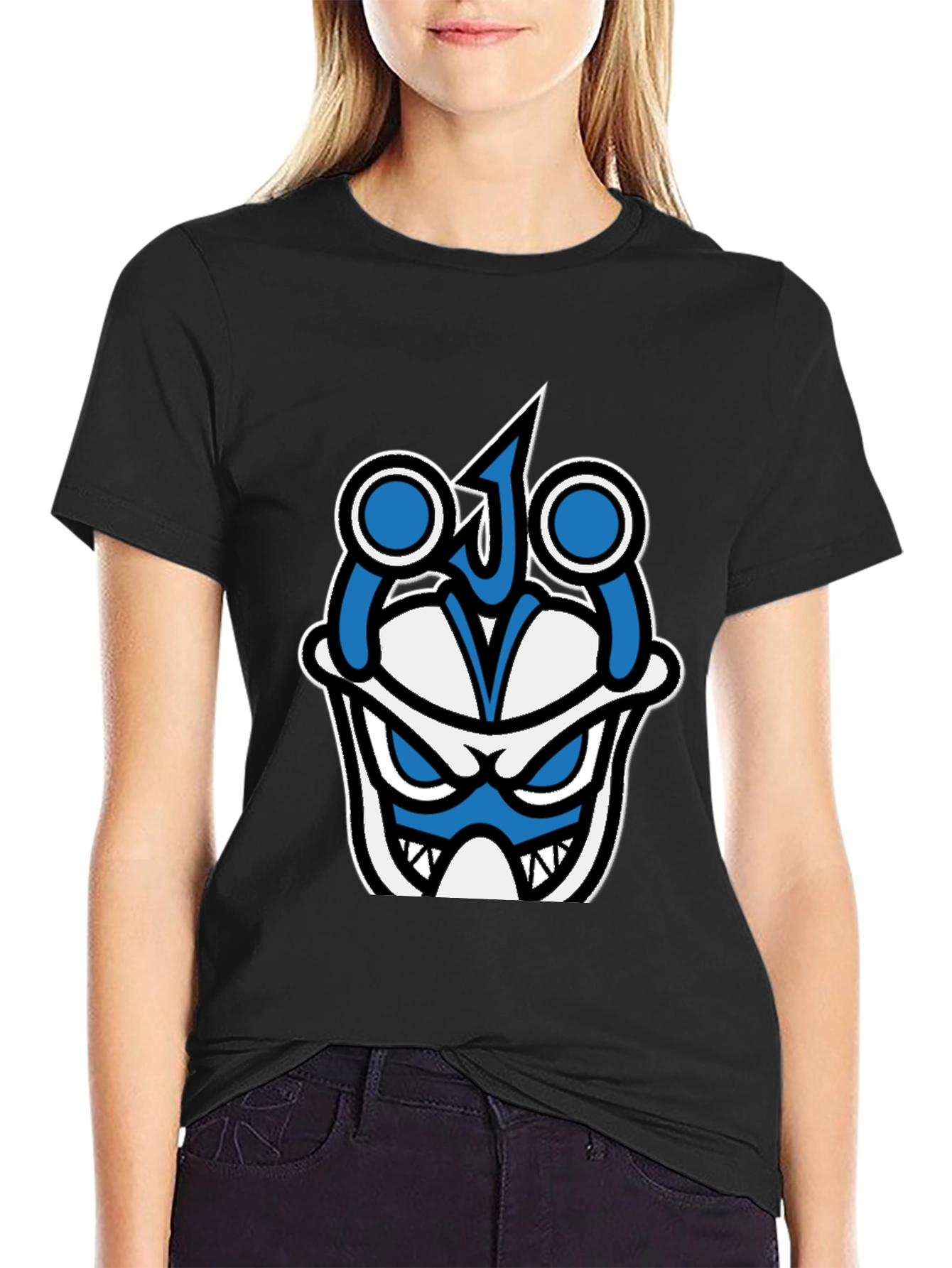 Graphic T-Shirt - Blue & White Angry Face