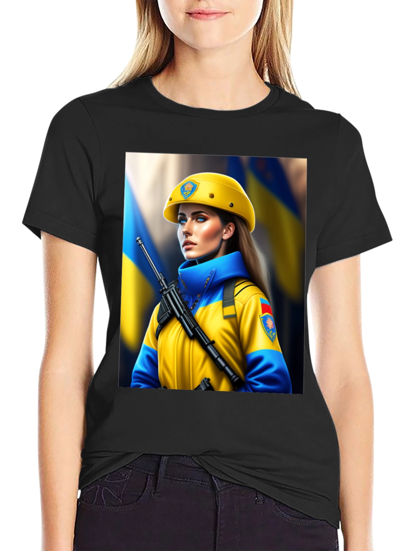 Ukrainian Woman Soldier Graphic T-Shirt