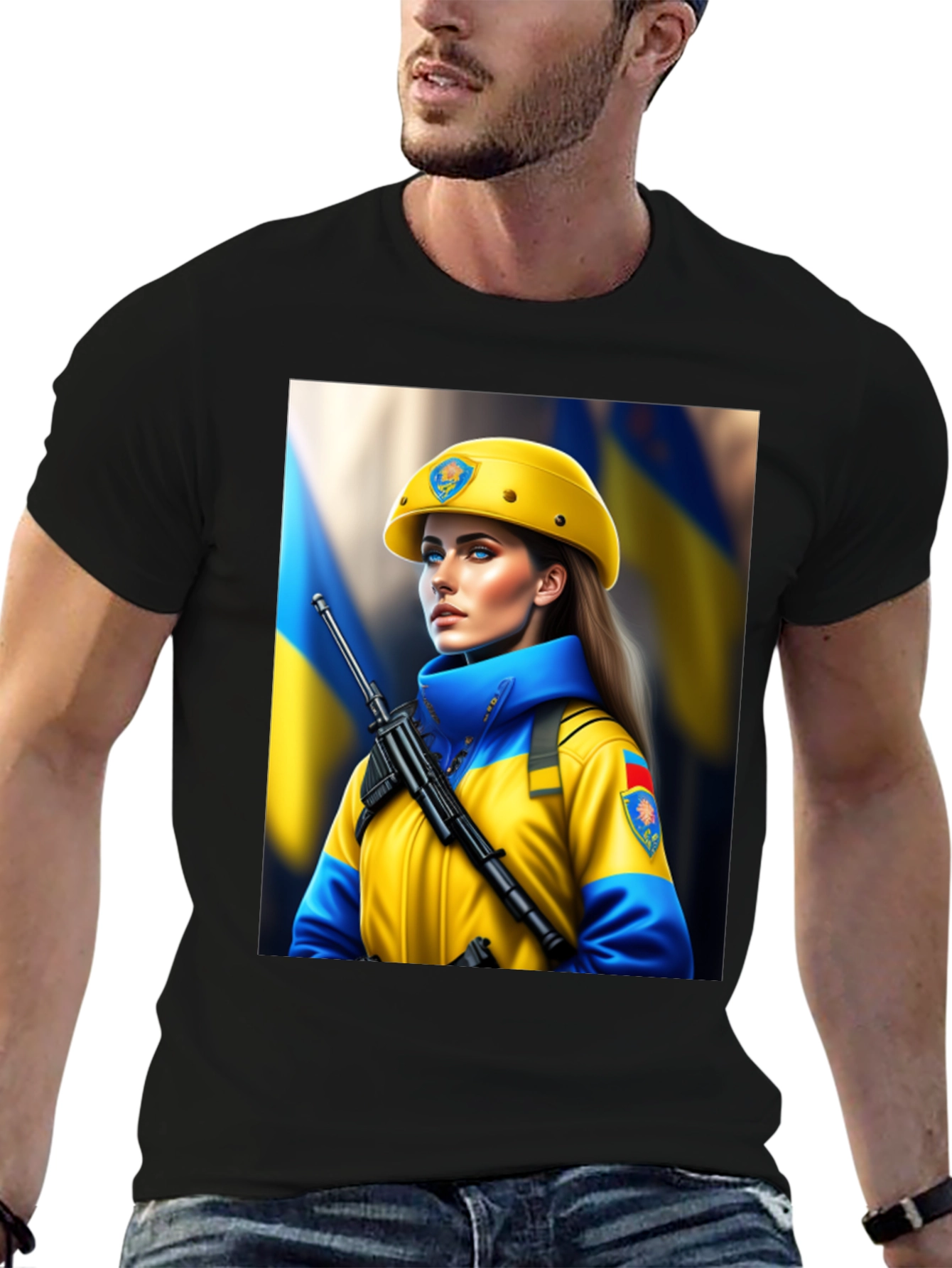 Ukrainian Woman Soldier Graphic T-Shirt