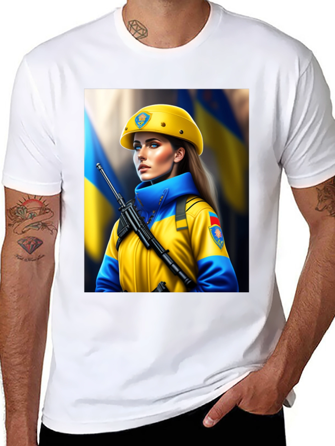 Ukrainian Woman Soldier Graphic T-Shirt