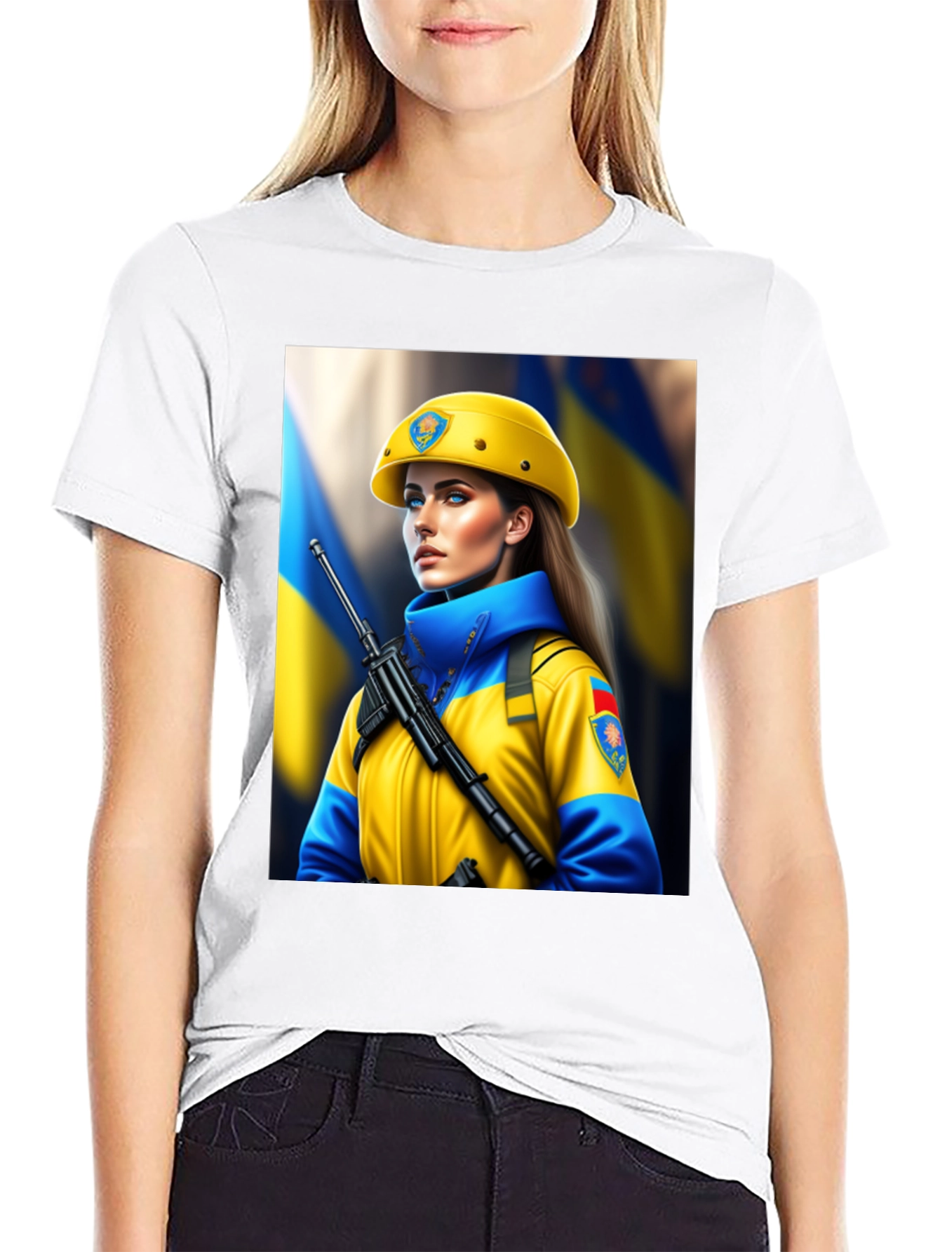 Ukrainian Woman Soldier Graphic T-Shirt