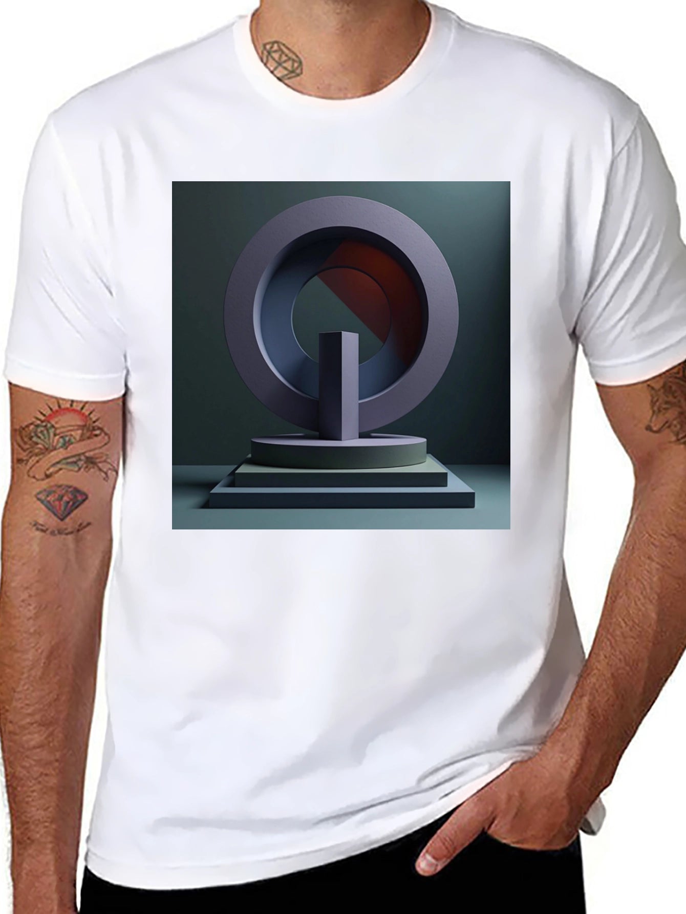Modern Art Geometric Graphic Tee - Black