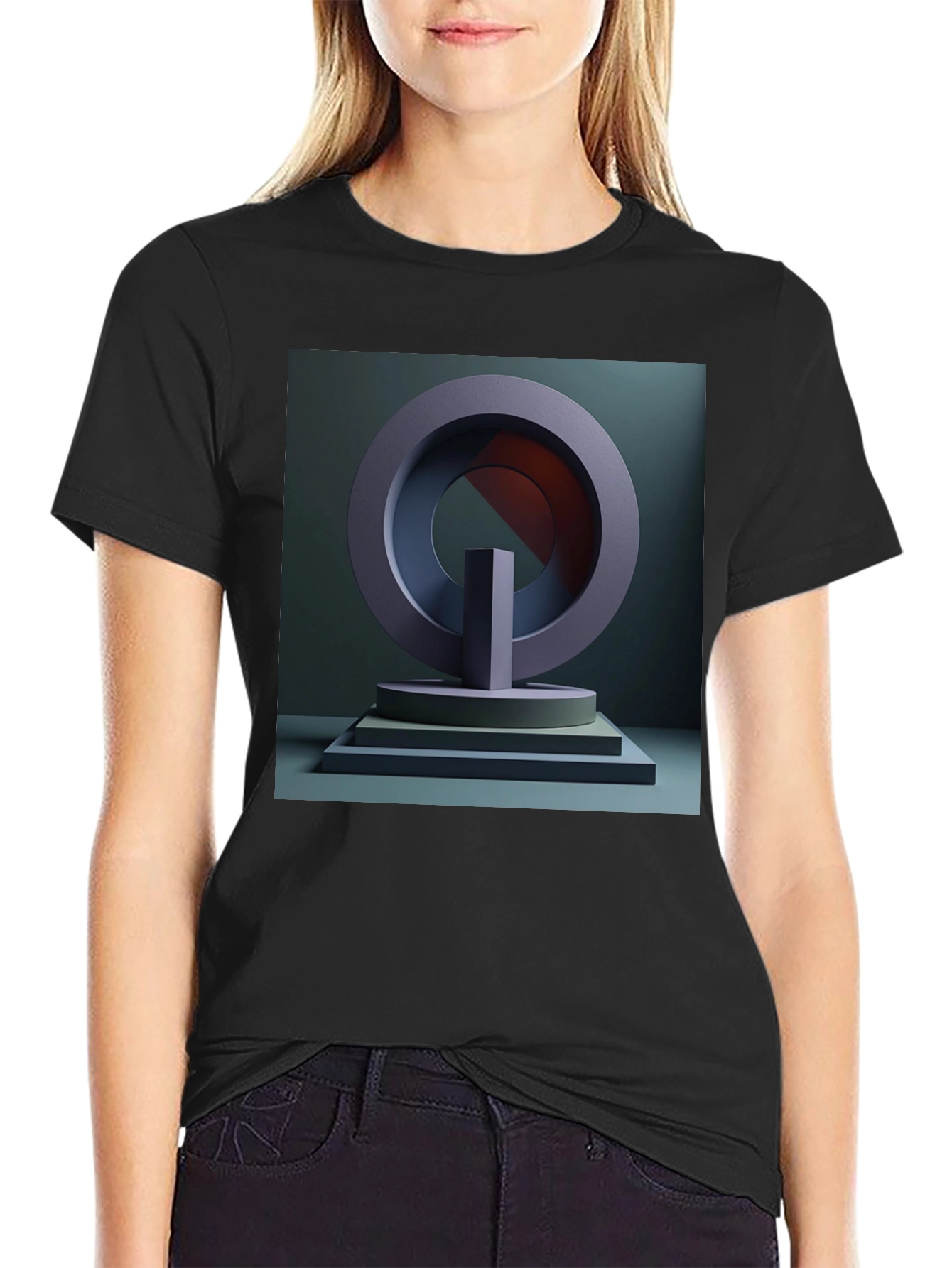 Modern Art Geometric Graphic Tee - Black