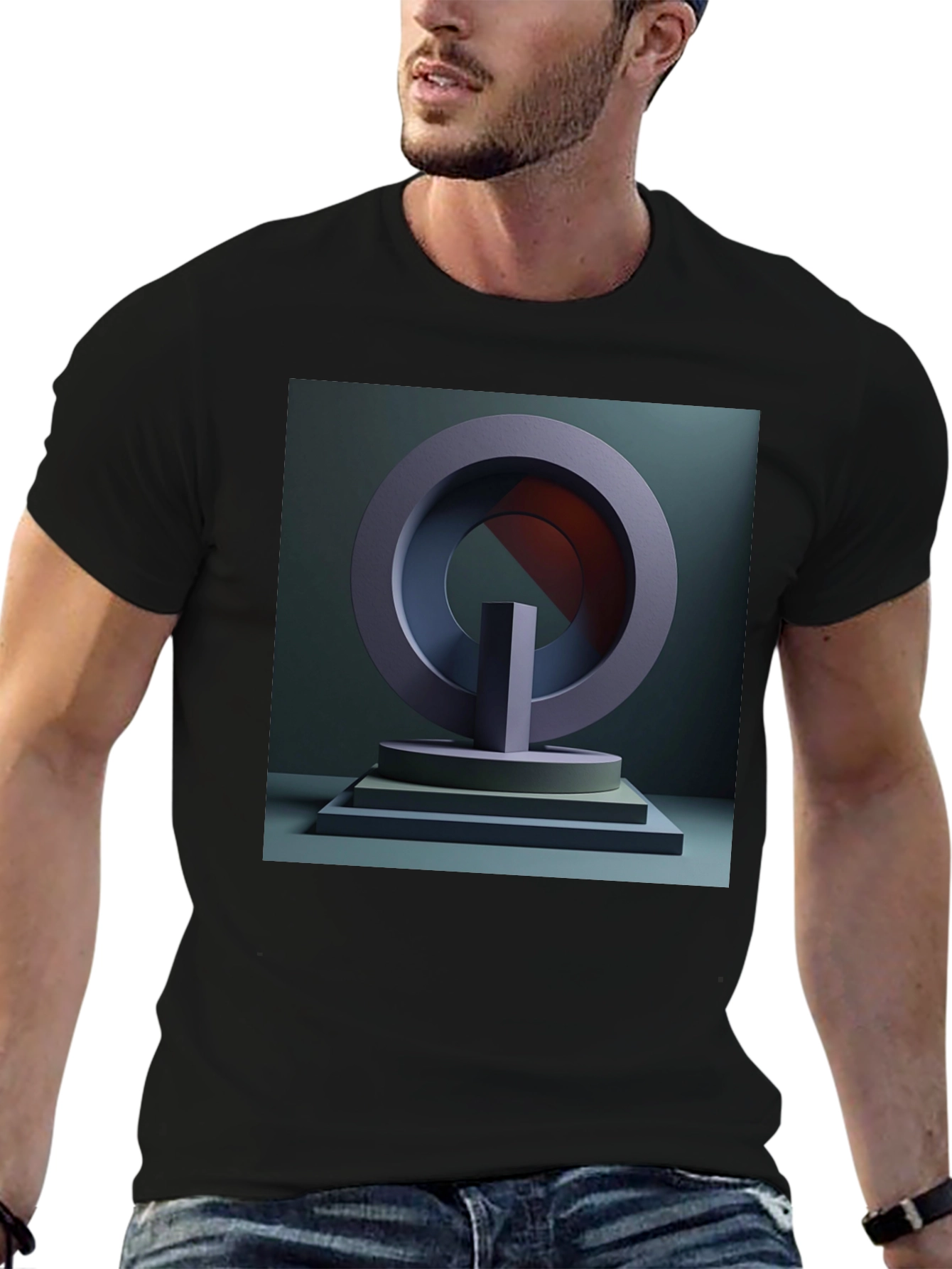 Modern Art Geometric Graphic Tee - Black