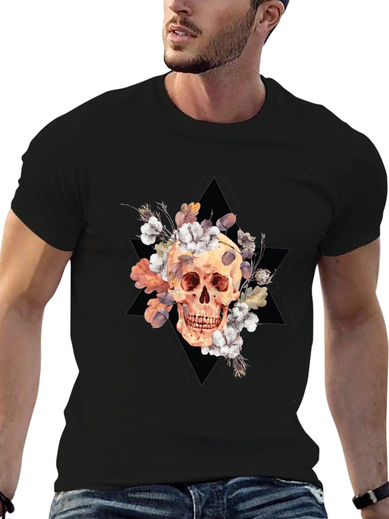 Floral Skull Graphic Tee - Edgy Style