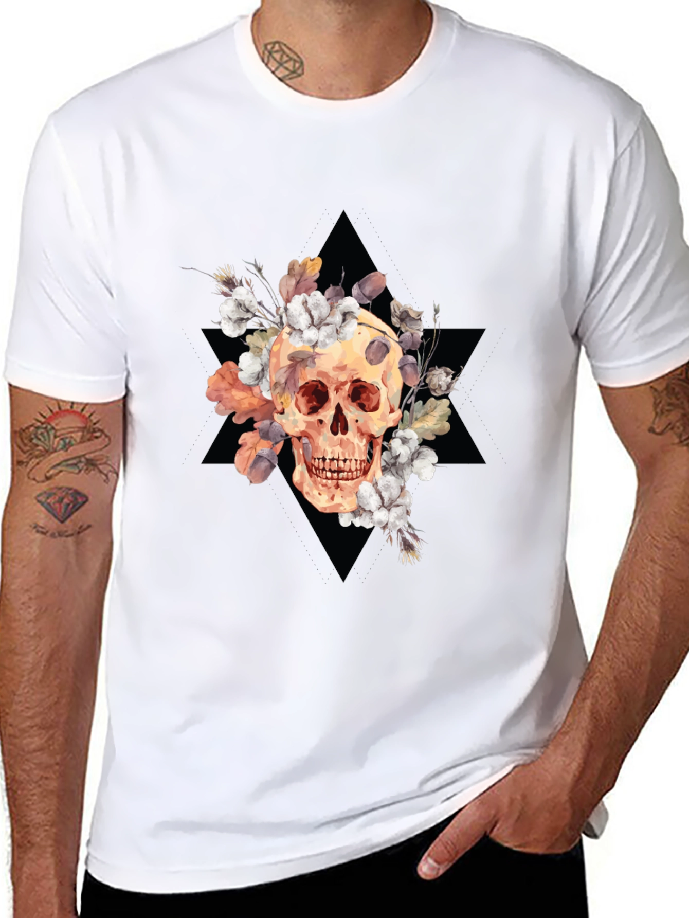 Floral Skull Graphic Tee - Edgy Style