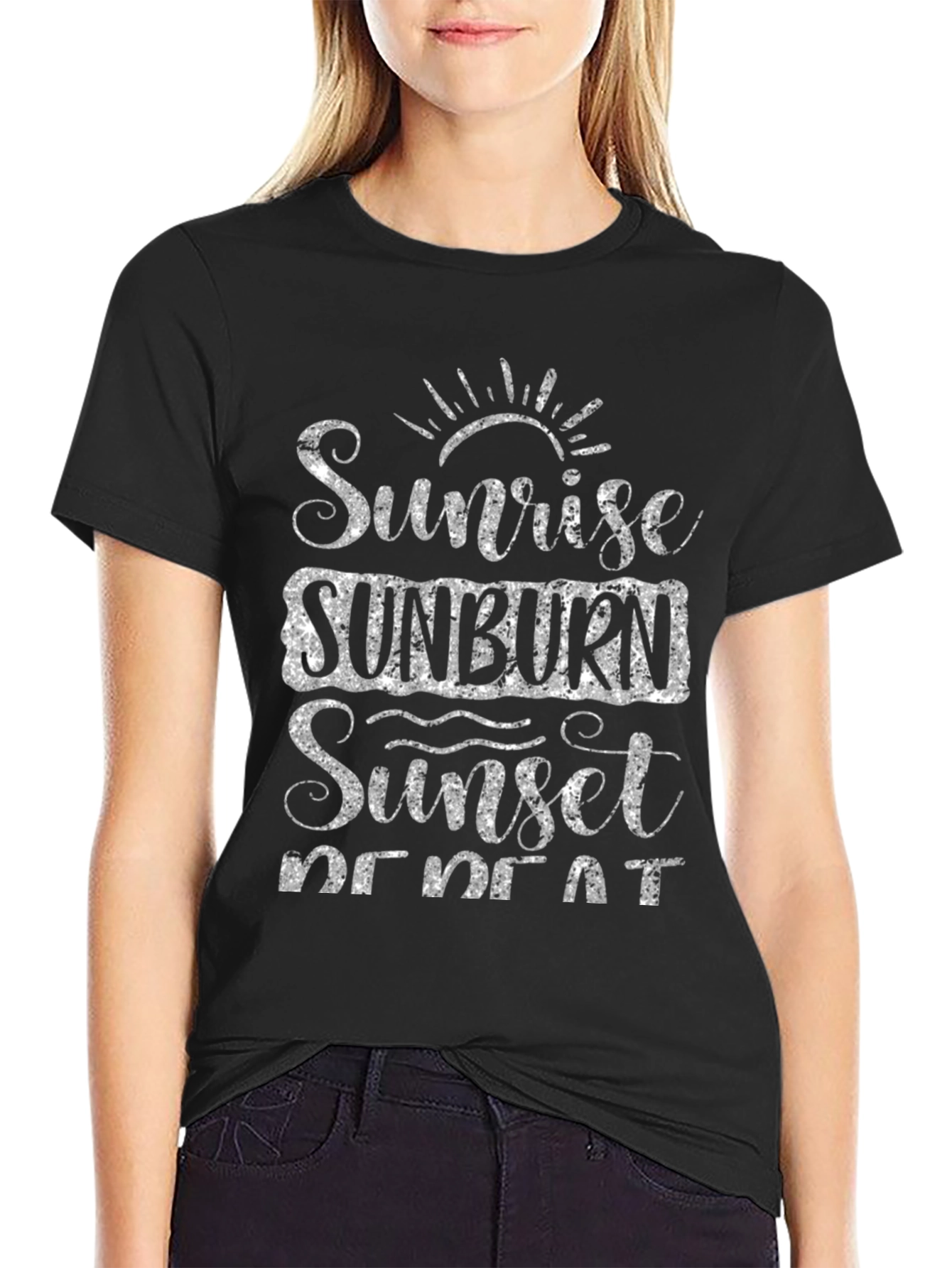 Sunrise Sunburn Sunset Repeat Black Graphic Tee