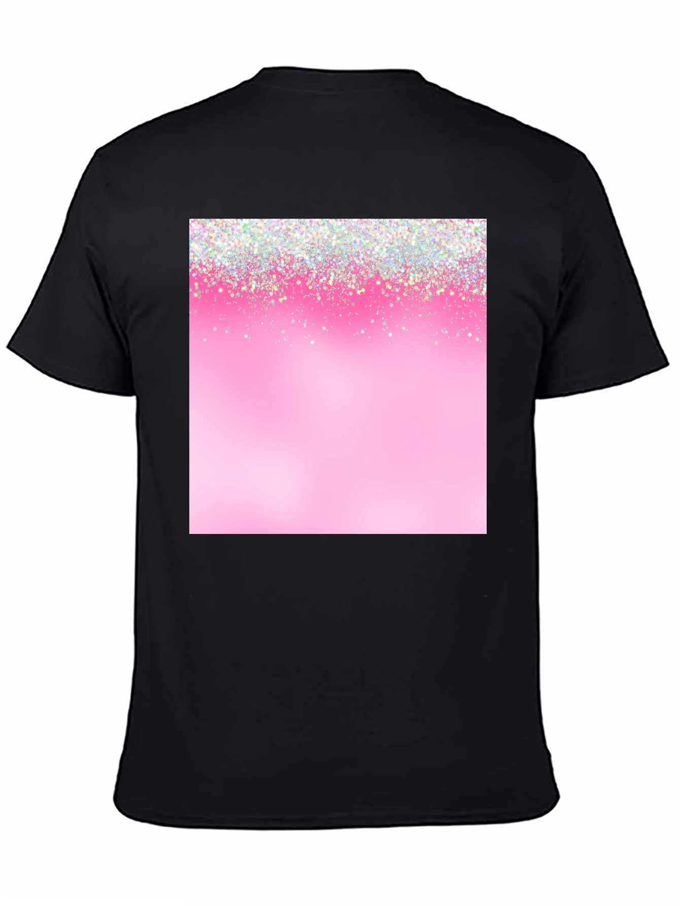 Pink Glitter Sparkle Print Black T-Shirt