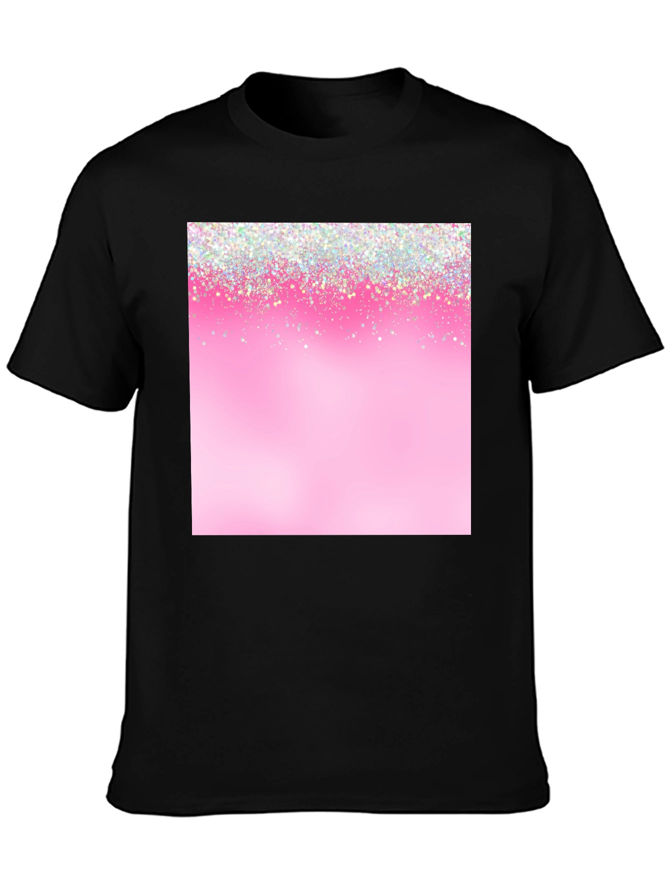 Pink Glitter Sparkle Print Black T-Shirt
