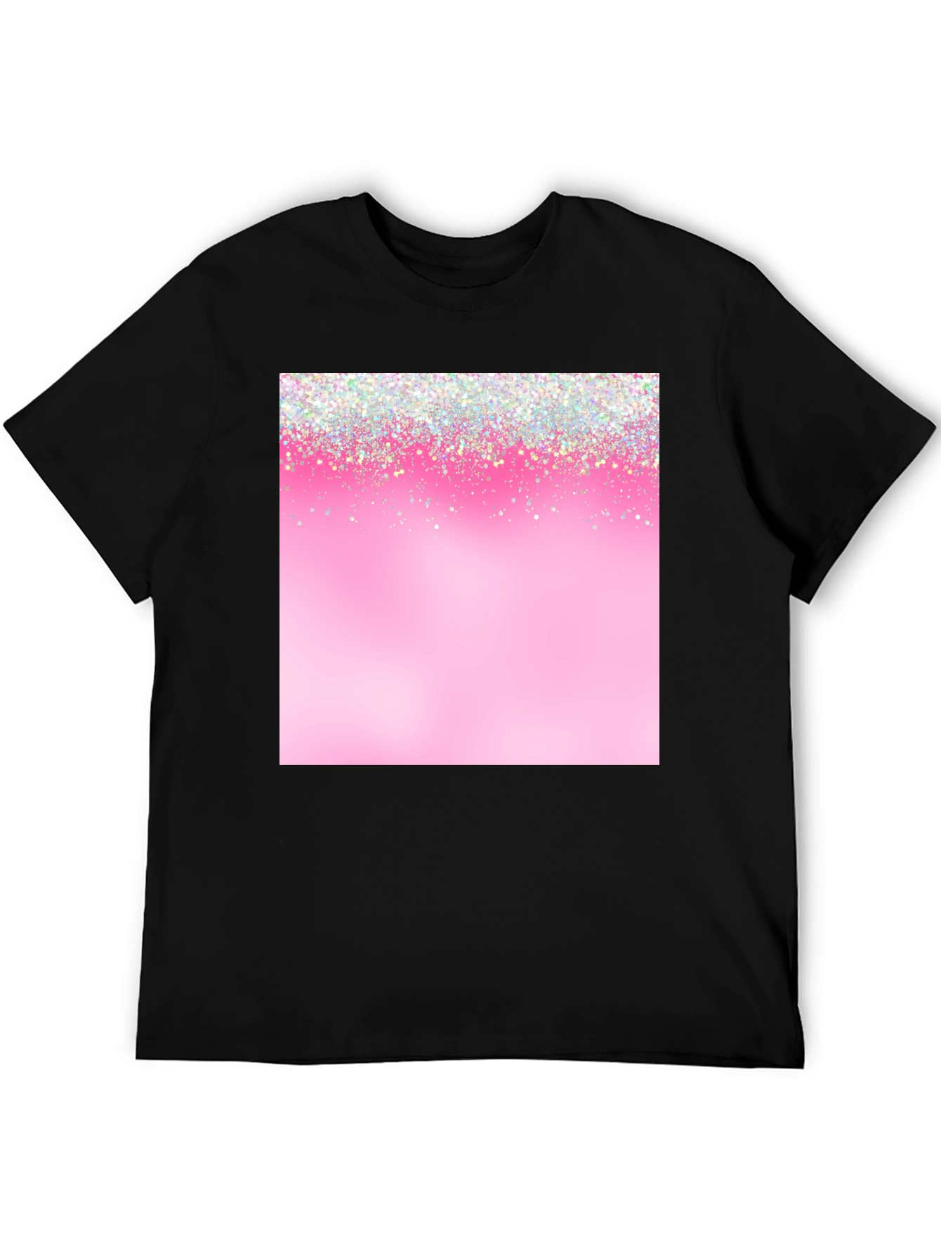 Pink Glitter Sparkle Print Black T-Shirt