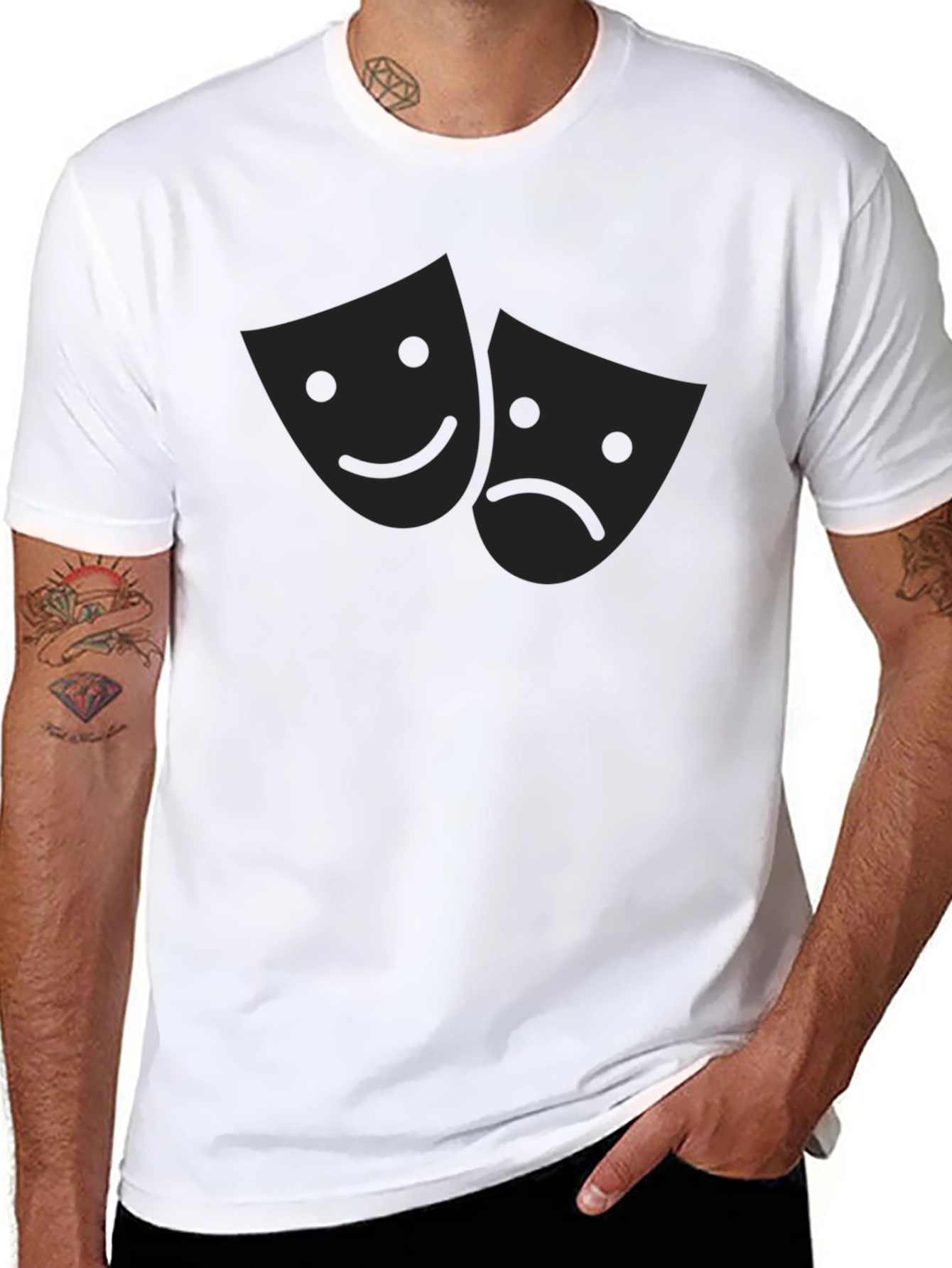 Comedy Tragedy Masks Graphic Tee - Black T-Shirt