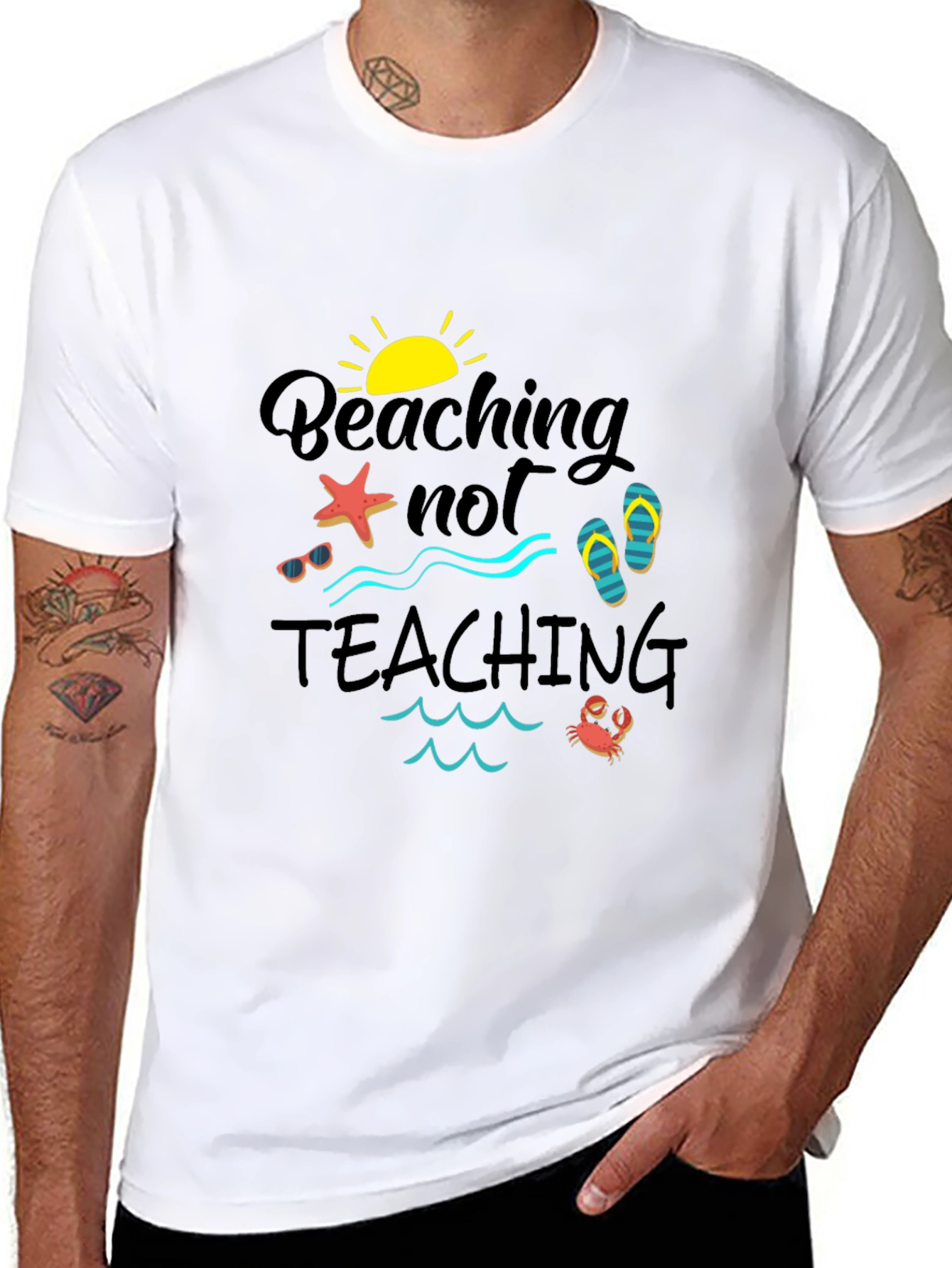 Beaching Not Teaching Black Graphic Tee
