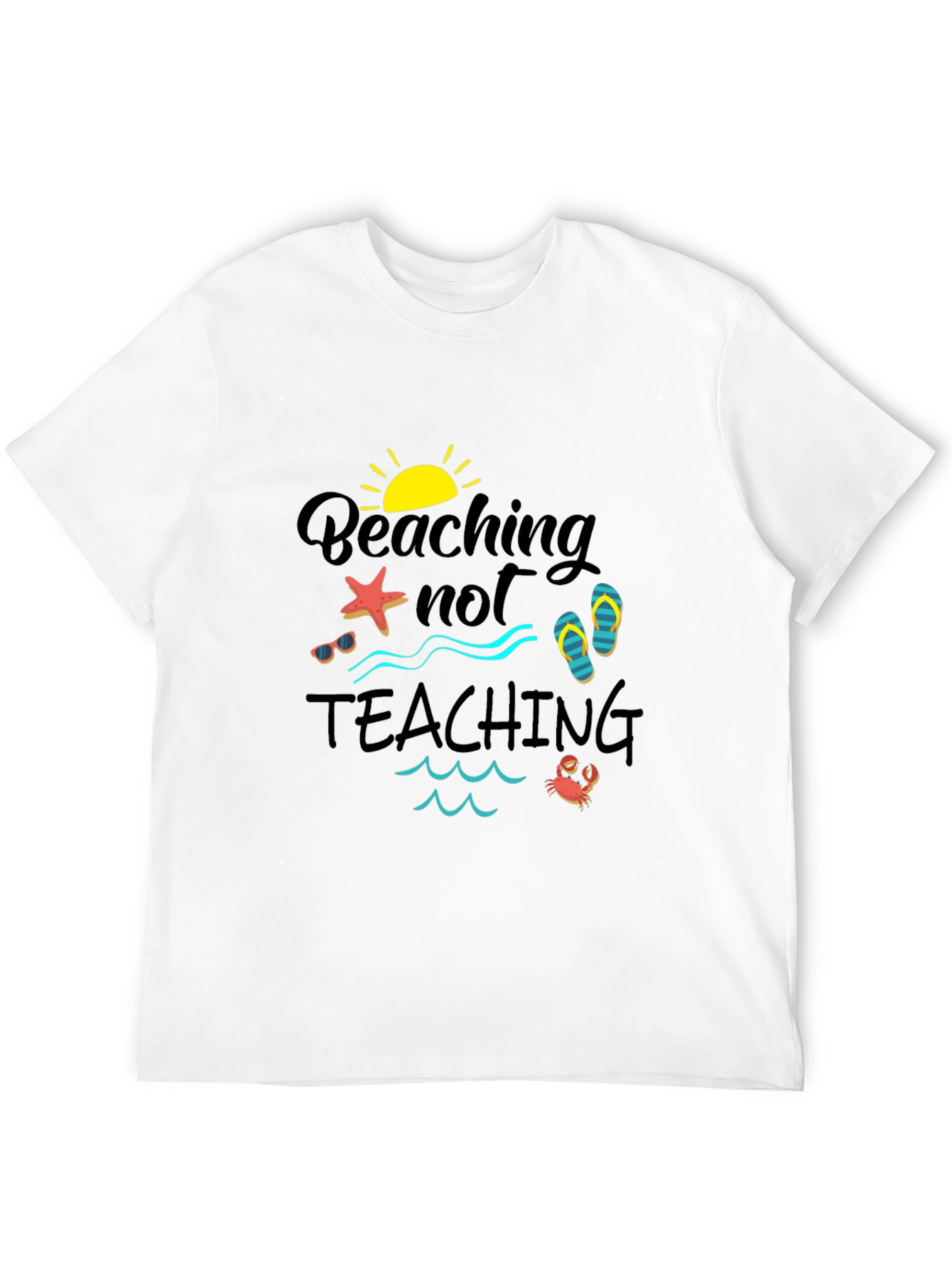 Beaching Not Teaching Black Graphic Tee