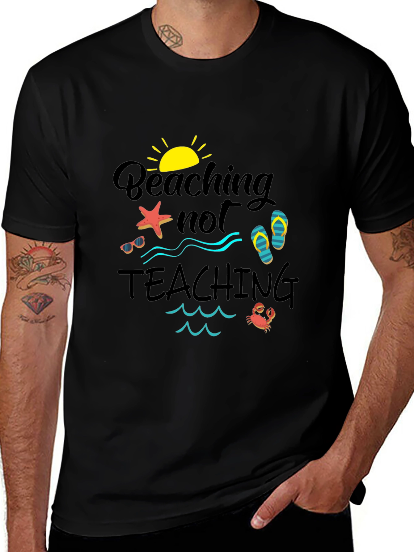 Beaching Not Teaching Black Graphic Tee