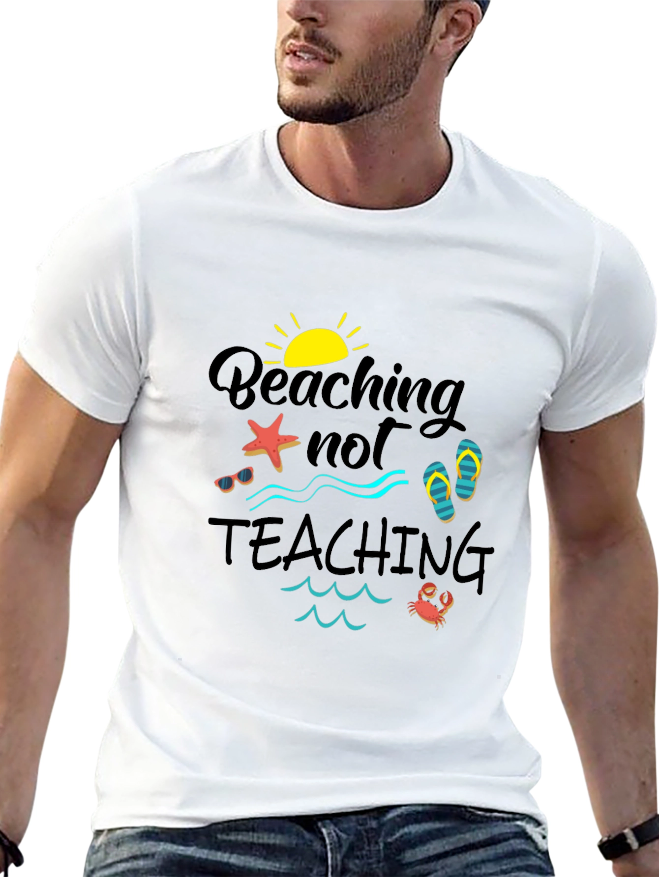 Beaching Not Teaching Black Graphic Tee