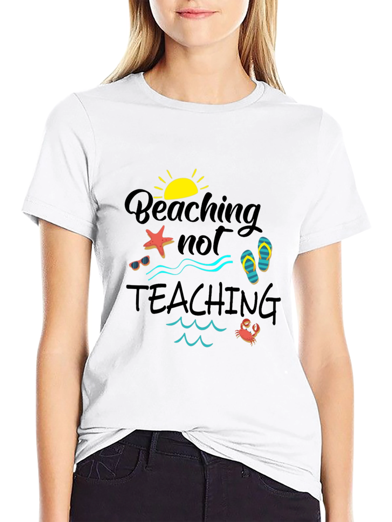 Beaching Not Teaching Black Graphic Tee