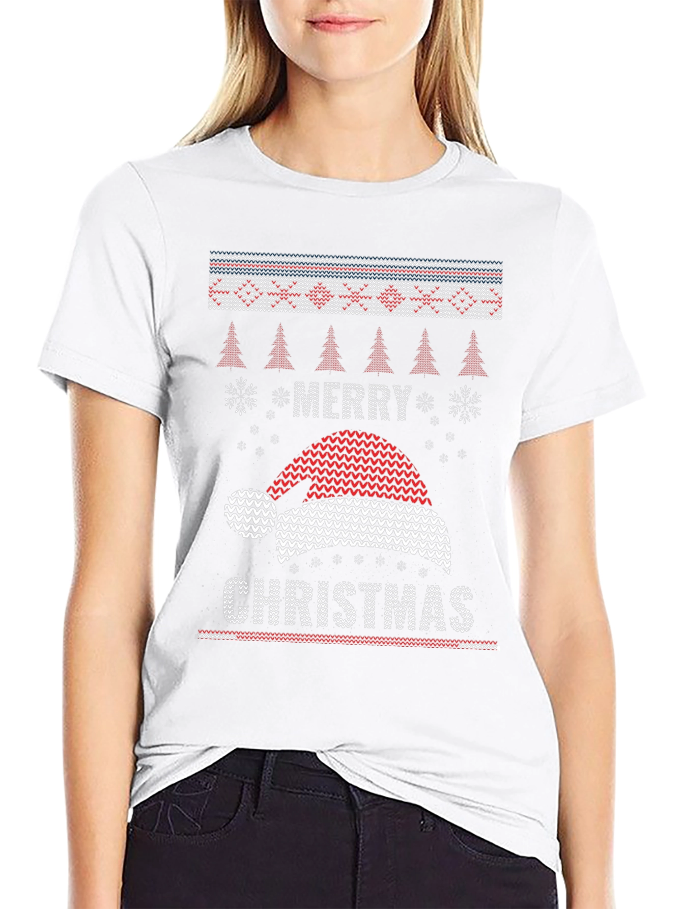 Merry Christmas Santa Hat Knit Style T-Shirt