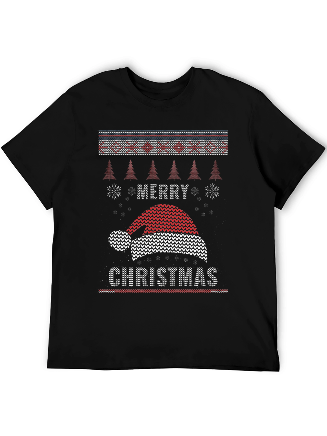 Merry Christmas Santa Hat Knit Style T-Shirt