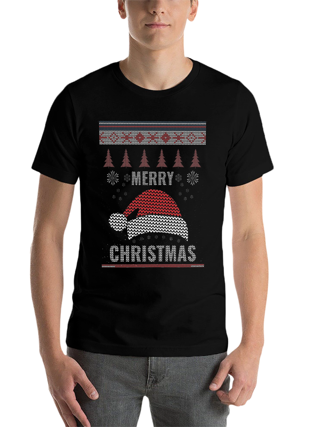 Merry Christmas Santa Hat Knit Style T-Shirt