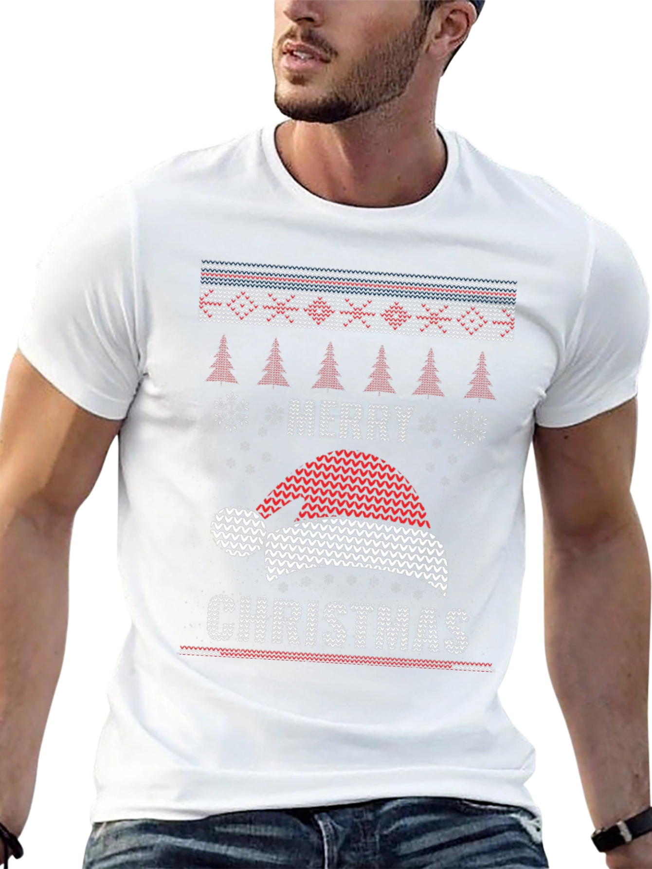 Merry Christmas Santa Hat Knit Style T-Shirt